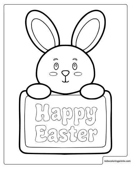 Easter Bunny Holding A Big Sign Coloring Page