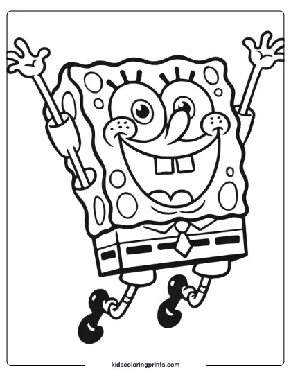 Spongebob Squarepants Is Jumping With Joy In This Happy Coloring Page.