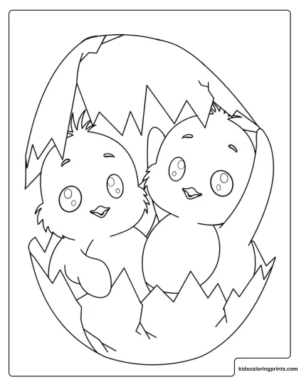 Hatching Chicks In A Cracked Easter Egg Coloring Page