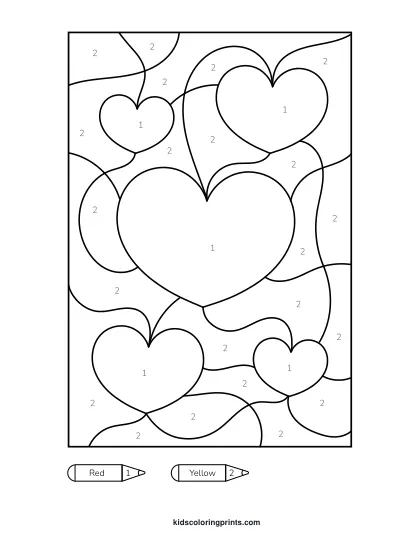 Heart Color By Number Coloring Page With A Classic Heart Shape And Decorative Inner Patterns.