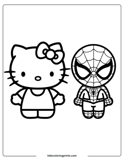 Hello Kitty And Spiderman Coloring Page