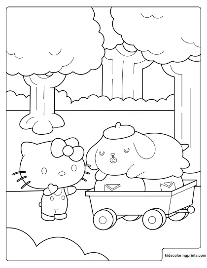 Hello Kitty And Pompompurin Coloring Page With Pompompurin Sleeping
