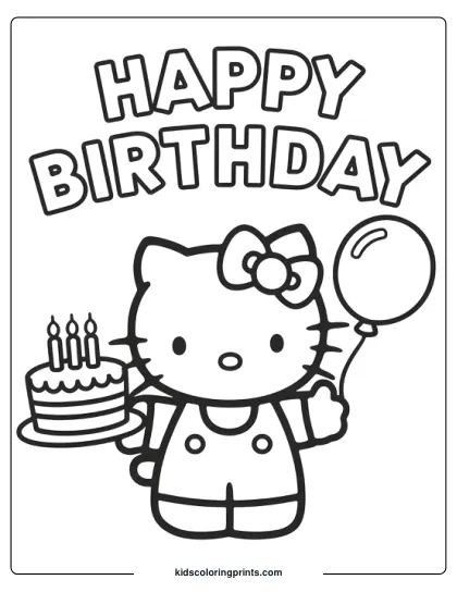 Hello Kitty Birthday Coloring Page