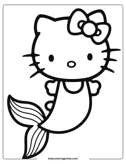Hello Kitty Mermaid Swimming Underwater With A Bow And Bubbles In This Playful Coloring Page.