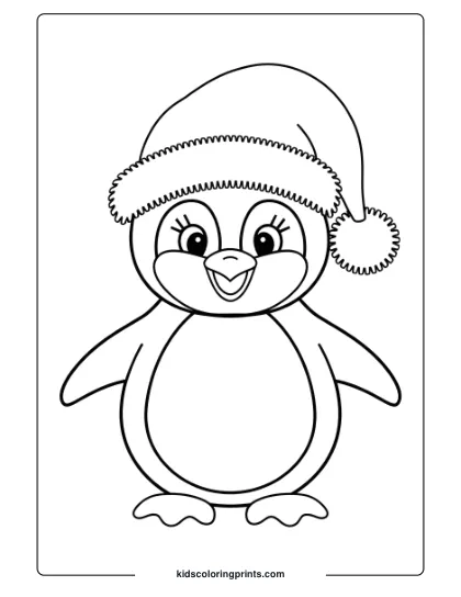 A Penguin With A Santa Hat, A Festive Holiday Penguin Coloring Page.