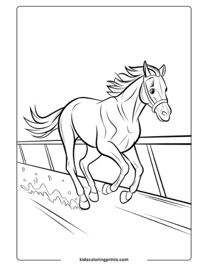 A Racing Horse Galloping On A Track, Ideal For An Exciting Coloring Page Scene.
