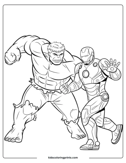 Hulk Fighting Iron Man Coloring Page