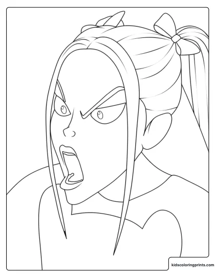 Mira Angry Close Up Coloring Page With Mouth Open And Hair Tied Back