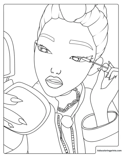 Rumi Makeup Moment Coloring Page Using A Mirror And Mascara Wand