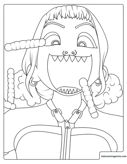 Zoey Monster Face Coloring Page With Huge Smile And Spiky Teeth