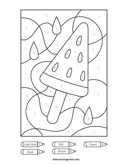 Ice Cream Color By Number Coloring Page With A Sweet Ice Cream Cone And Fun Details To Color In.