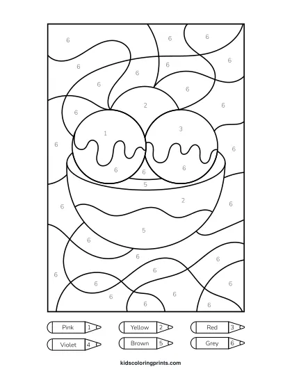 Ice Cream Color By Number Coloring Page Featuring A Cute Ice Cream Treat With Simple Shapes For Easy Coloring.