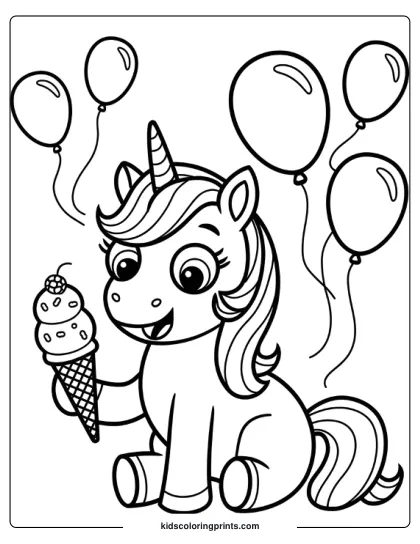 Unicorn Ice Cream Coloring Page