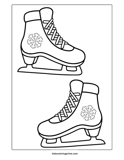 Ice Skate Coloring Page Featuring A Pair Of Skates With Snowflake Decorations.