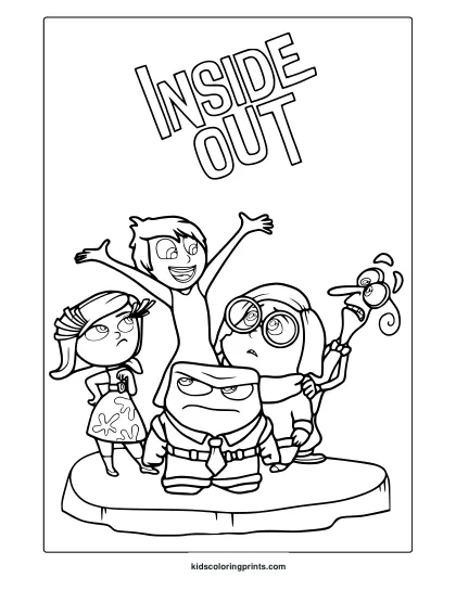 Inside Out Characters Coloring Page Standing Together.