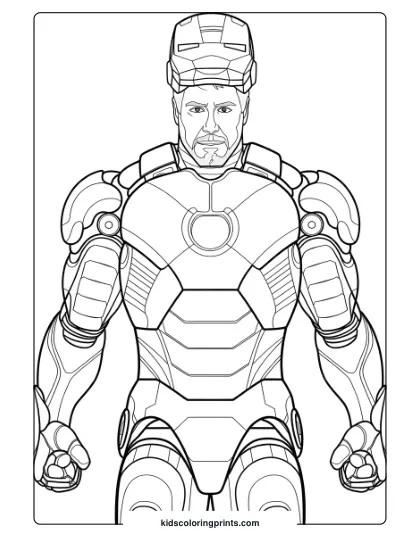 Iron Man Taking Off His Mask In A Coloring Page, Emphasizing Detailed Armor And Tony Stark's Face.