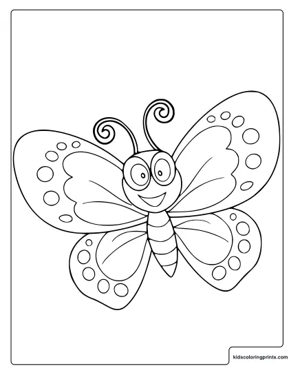 Kawaii Butterfly Coloring Page With A Smiling Face