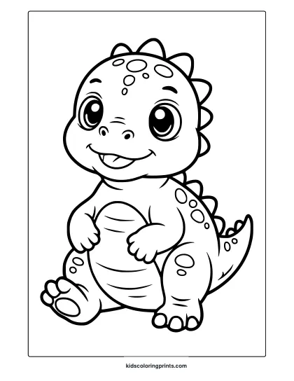A Kawaii Baby Dinosaur With Spikes And A Smile Sits In This Adorable Dinosaur Coloring Page For Coloring Fun.