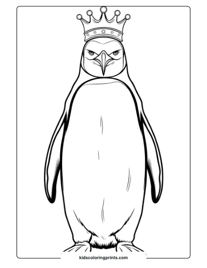 A Penguin With A Crown, A Royal-Themed Penguin Coloring Page.