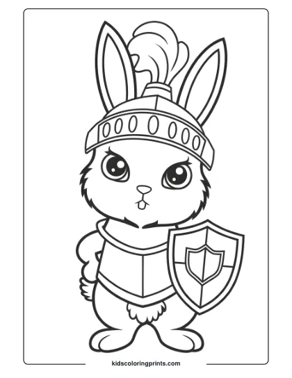 Coloring Page Of A Knight Bunny Holding A Shield, Creating A Fun And Imaginative Scene For Coloring.
