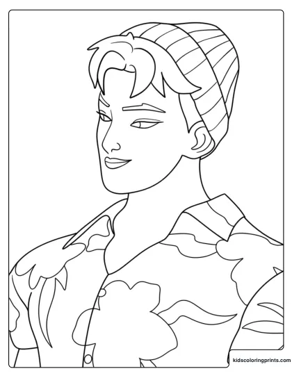 Abby Side Profile Coloring Page Wearing A Beanie And Patterned Shirt