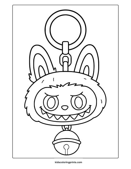 Labubu Face As Keychain Design With A Bell In A Cute And Simple Coloring Page.