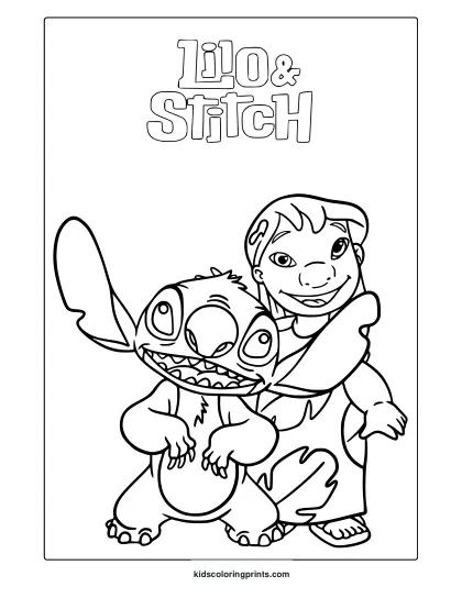 Lilo And Stitch Coloring Page Hugging Together.