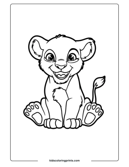 A Cute Lion Cub Smiling Joyfully, Perfect For A Playful Lion Coloring Page For Children To Enjoy.