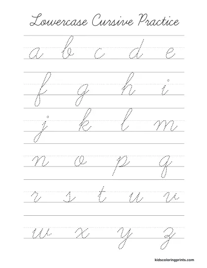 Lowercase Cursive Practice Alphabet Worksheet With Traceable Small Letters From A To Z