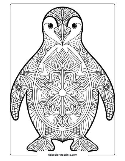 A Mandala Penguin With Intricate Winter Designs, A Relaxing Coloring Page For All Ages.