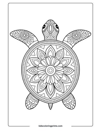 Mandala Turtle Coloring Page With Elaborate Designs, Perfect For Detailed Coloring Enthusiasts.