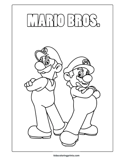Coloring Page With Mario And Luigi In Standing Poses From The Mario Bros. Wonder Game.