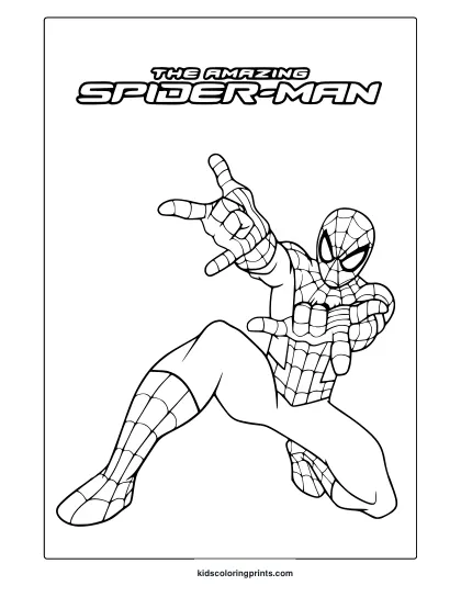 Marvel Spider-Man Coloring Page With Running Pose And Full Webbed Suit Design.