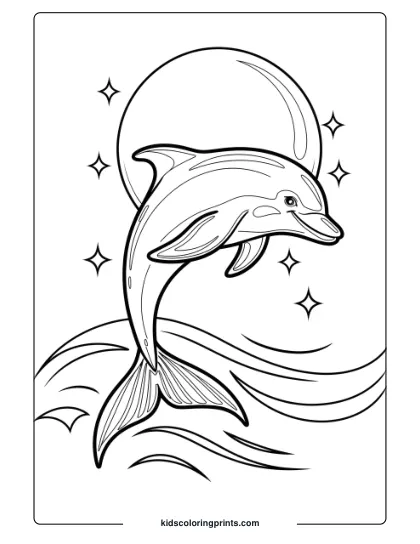 A Mermaid-Themed Dolphin Under A Full Moon, Creating A Mystical Coloring Page.