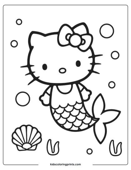 Hello Kitty Mermaid Coloring Page