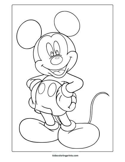 Mickey Mouse Coloring Page Standing Confidently.