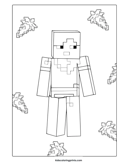 Minecraft Alex Coloring Page With Blocky Sweater Patterns And Pixelated Snowflake Borders For Coloring Fun.