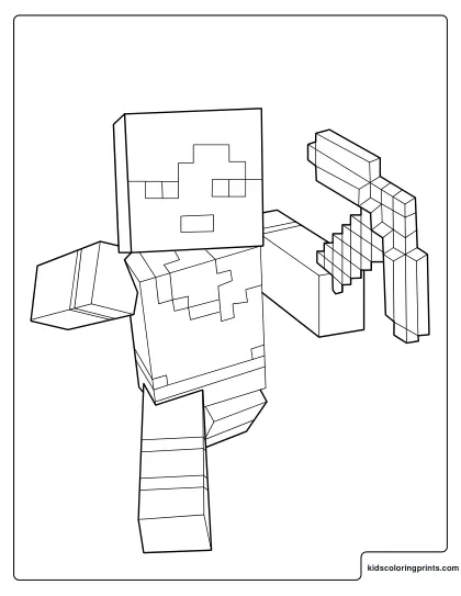 Minecraft Alex Coloring Page Running Forward With A Pickaxe