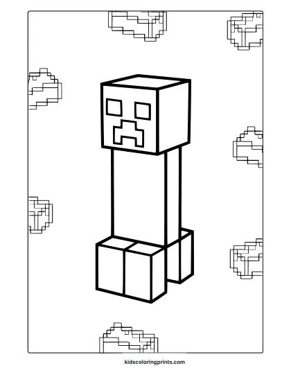 Minecraft Creeper Coloring Page With Pixelated Hearts In A Blocky, Minimalist Style Ready For Coloring Fun.