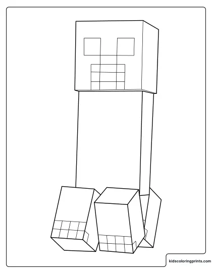 Minecraft Creeper Coloring Page Standing On A Block Surface