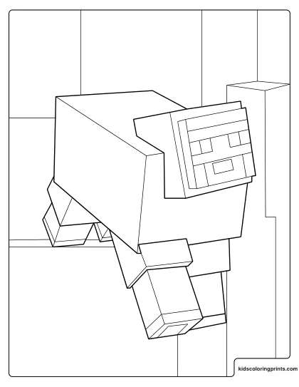 Minecraft Sheep Coloring Page Standing Beside Tall Block Walls