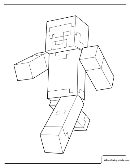Minecraft Steve Coloring Page Walking Forward With One Arm Raised