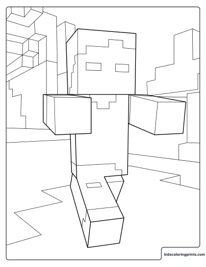 Minecraft Zombie Coloring Page Walking Through A Block Cave