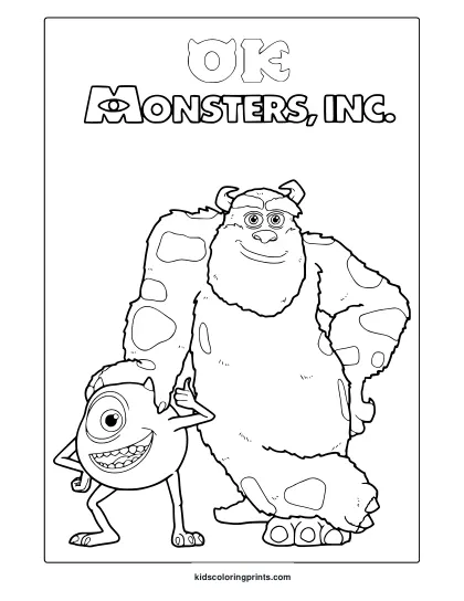 Monsters Inc Characters Coloring Page Standing Together.