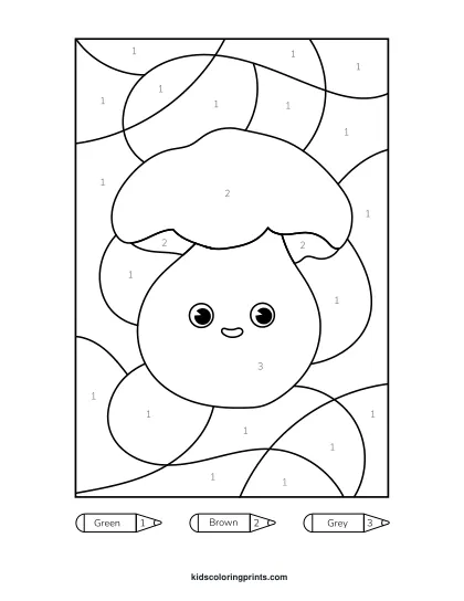 Mushroom Color By Number Coloring Page Featuring A Cute Mushroom With A Rounded Cap And Simple Details To Color In.