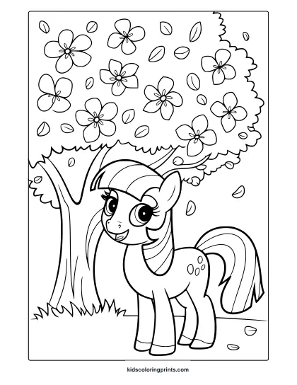 My Little Pony Friendship Blossom Coloring Page With A Pony And Flowers.
