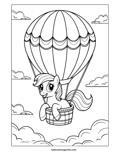My Little Pony Hot Air Balloon Adventure Coloring Page With A Pony And Clouds.