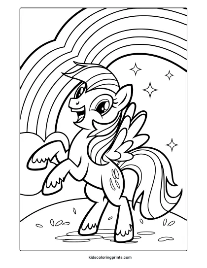 My Little Pony Rainbow Dance Coloring Page With A Pegasus And Rainbow.