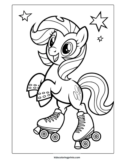 My Little Pony Roller Skating Fun Coloring Page With A Pony On Roller Skates.