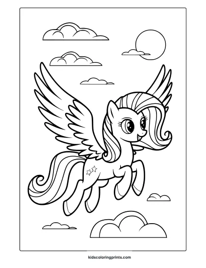 My Little Pony Royal Flight Coloring Page With A Pegasus And Clear Sky.